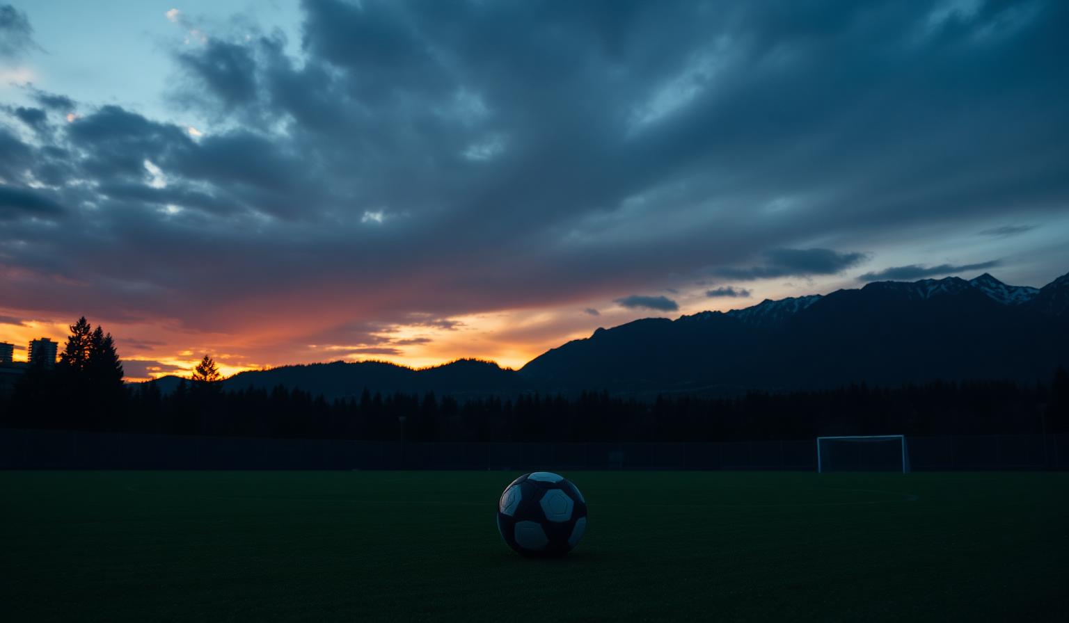 Vancouver soccer pitch at sunset